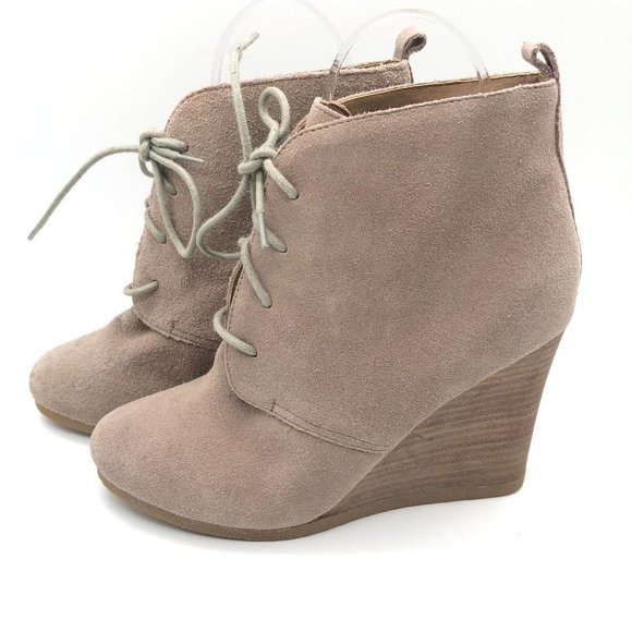 Steve Madden Womens Ankle Boots Wedge Heel Suede Lace Up Beige 9 - Picture 3 of 7